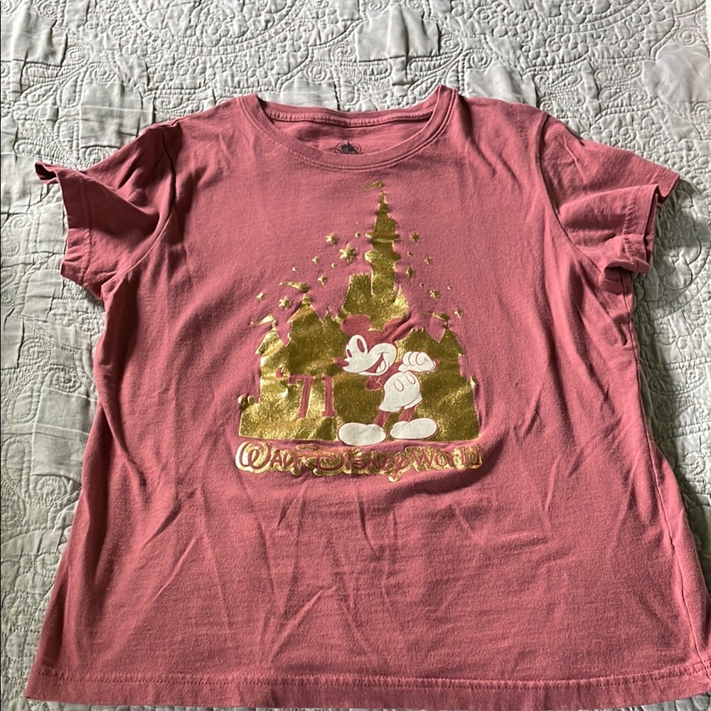 Pink Disney T-Shirt with Gold Mickey Design